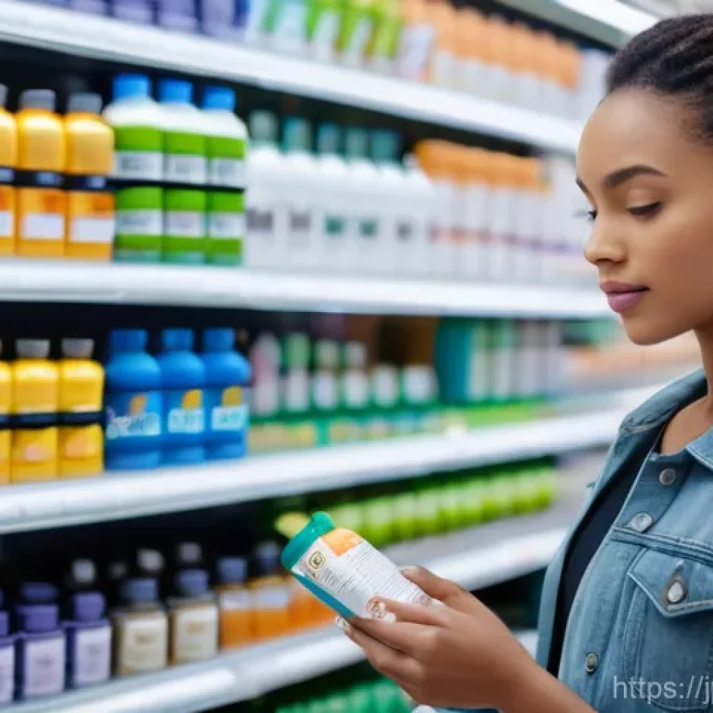 건강 보조제 비용 - A young woman in her early 30s, dressed in stylish but comfortable casual clothing, stands in a mode...