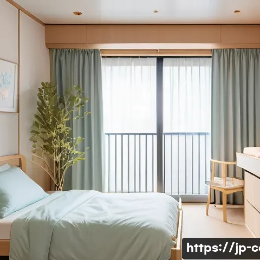 산후조리원 비용 - A modern postpartum care facility room in Tokyo, featuring a cozy private bedroom with soft natural ...