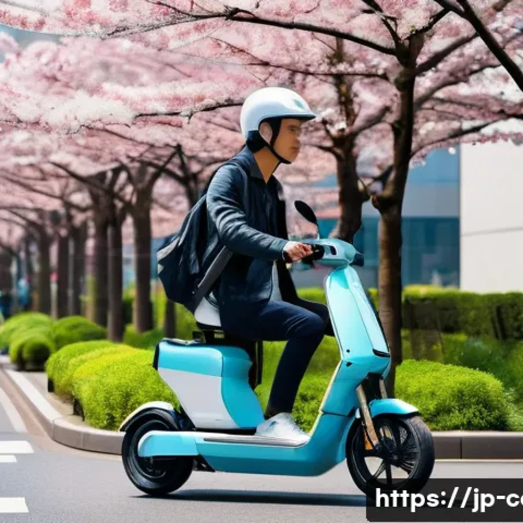 스쿠터 구입비용 - A sleek, modern electric scooter parked on a bustling Tokyo city street during daytime, surrounded b...